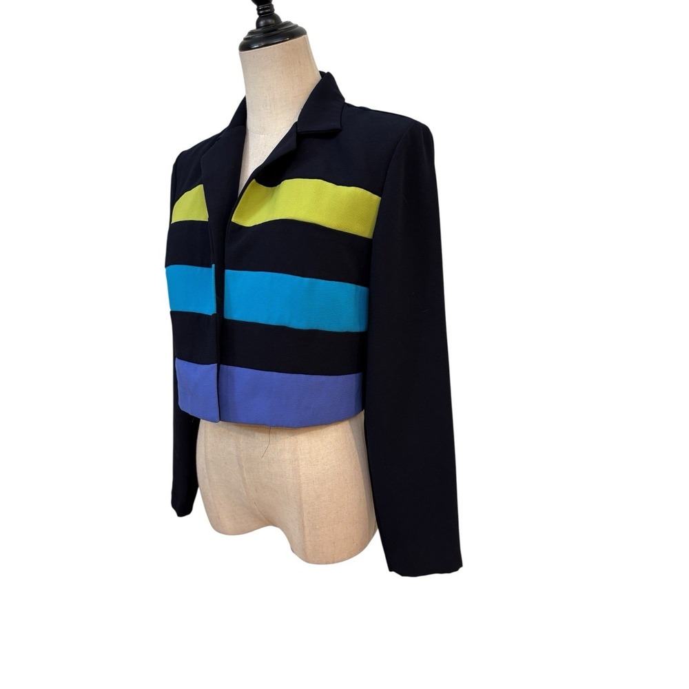 Vtg 90s Cropped Jacket Blazer Open Color Block Dani Max Minimalist - Picture 2 of 8
